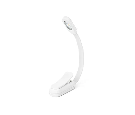 Biela LED lampa na čítanie s klipom.
