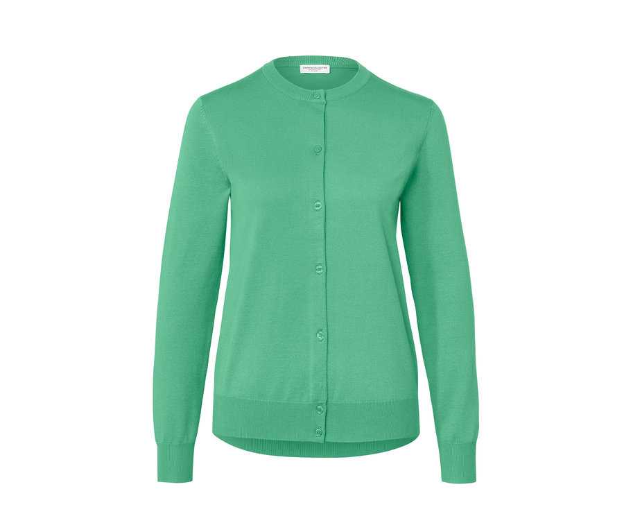 Zelený kardigán z jemného úpletu s gombíkmi.
