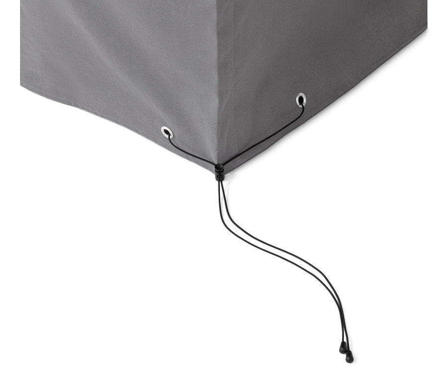 Detail sivého prémiového krytu na plážový kôš veľkosti XL so sťahovacou šnúrkou.