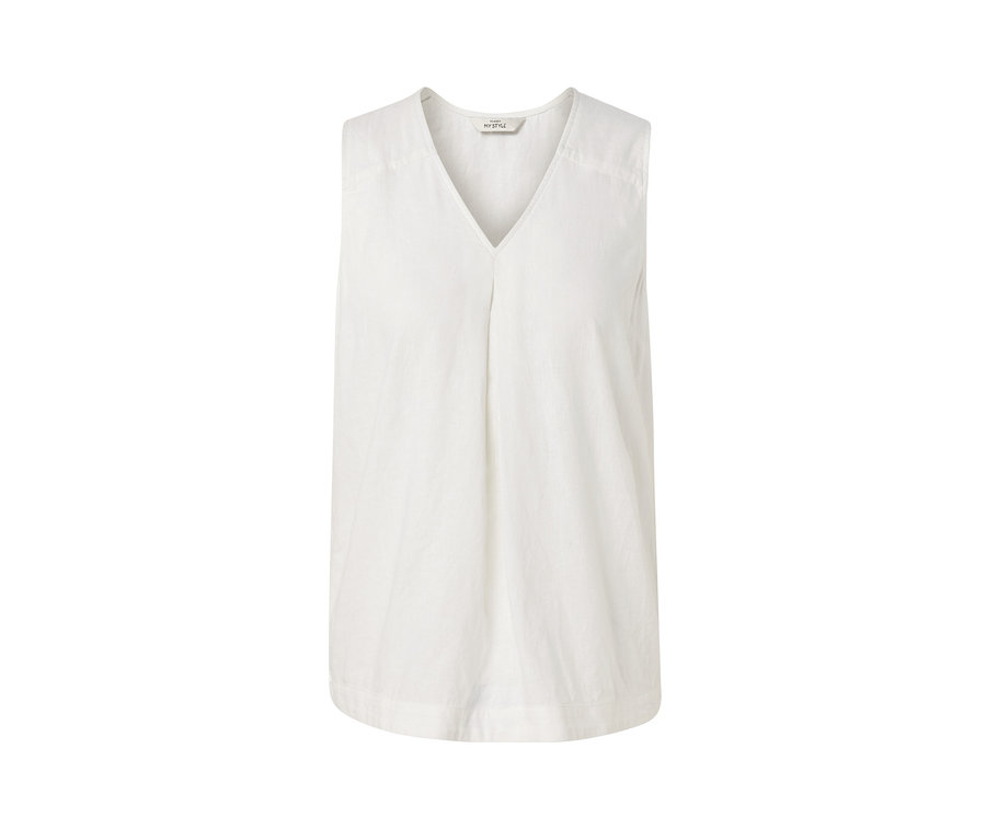 Biela ľanová blúzka bez rukávov.