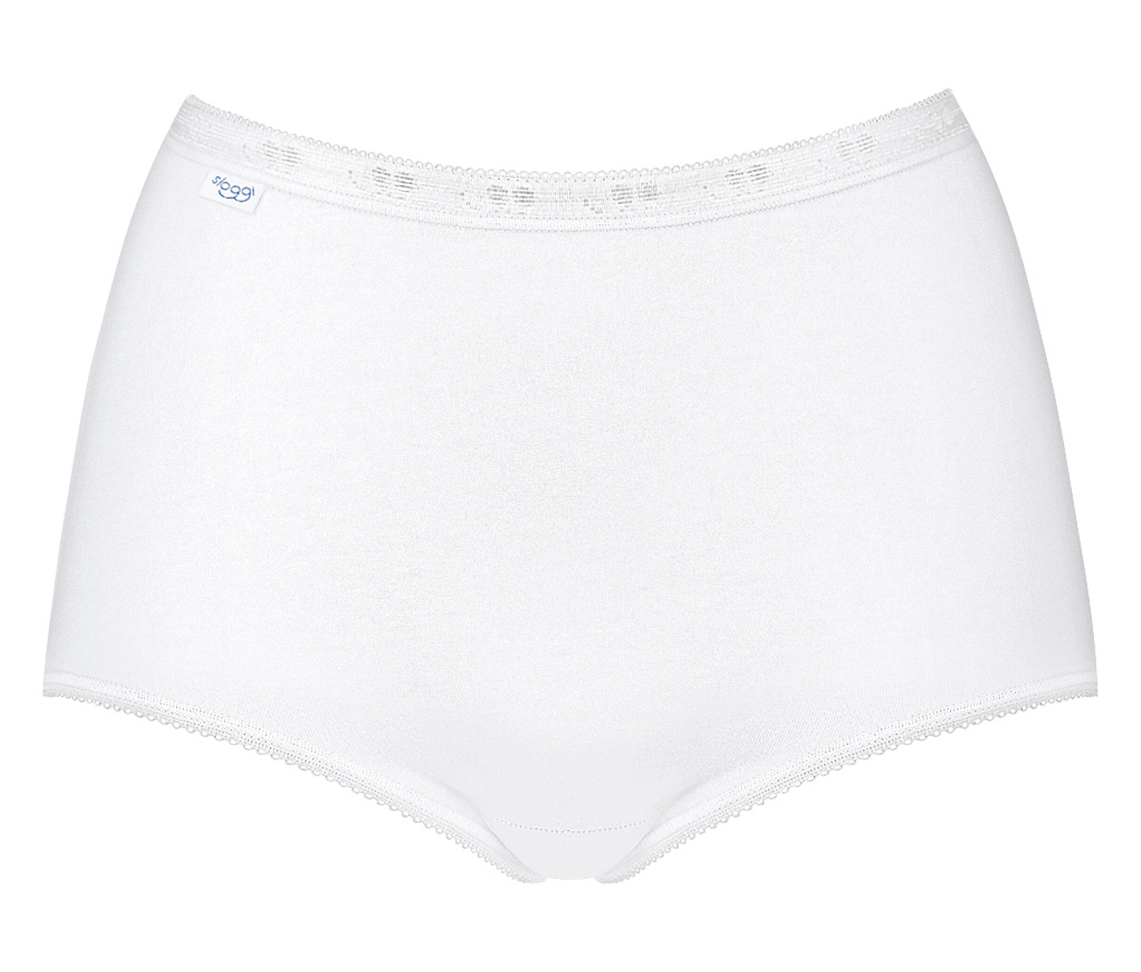 Biele bavlnené nohavičky s elastickým pásom a čipkovaným lemom.
