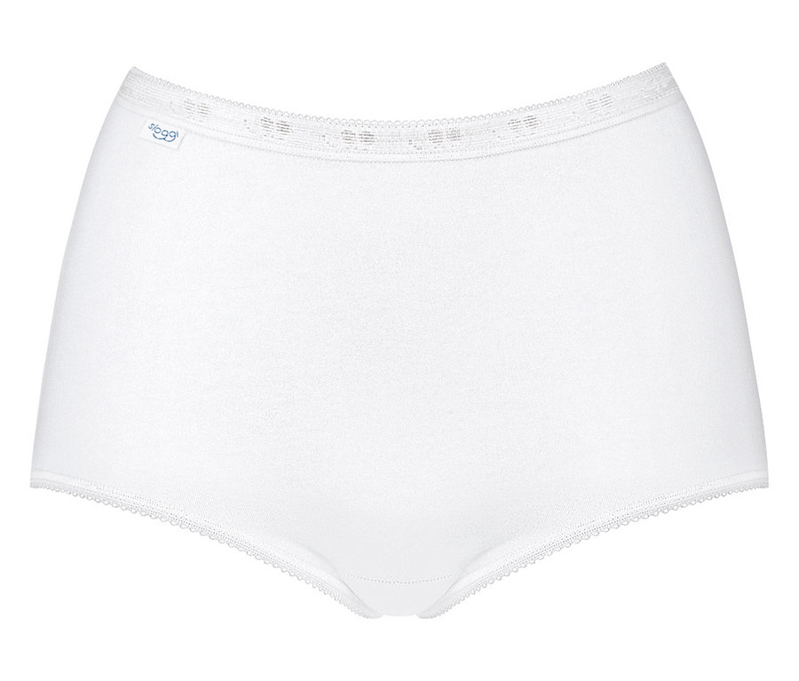 Biele bavlnené nohavičky s elastickým pásom a čipkovaným lemom.