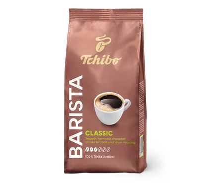 Balenie mletej kávy Tchibo Barista Classic s obrázkom šálky kávy.