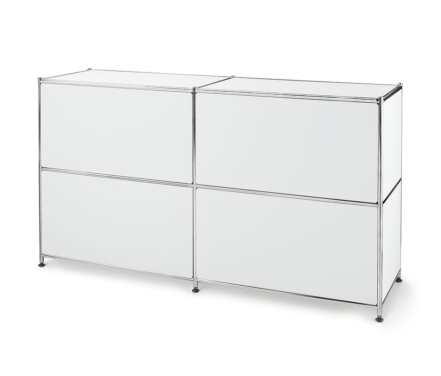 Biela kovová odkladacia skrinka s 2 nastaviteľnými výklopnými priehradkami.