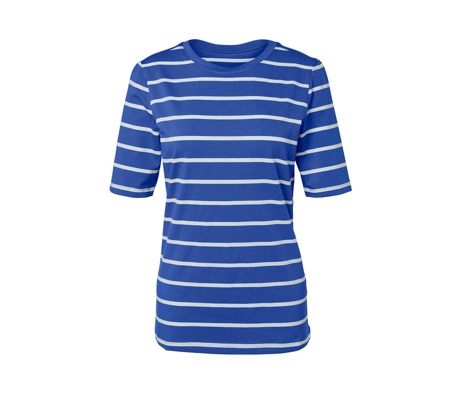 Modré prúžkované tričko s polodlhým rukávom.