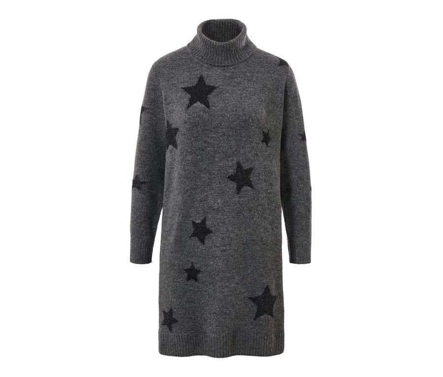 Pletené šaty s rolákovým golierom so vzorom hviezd.