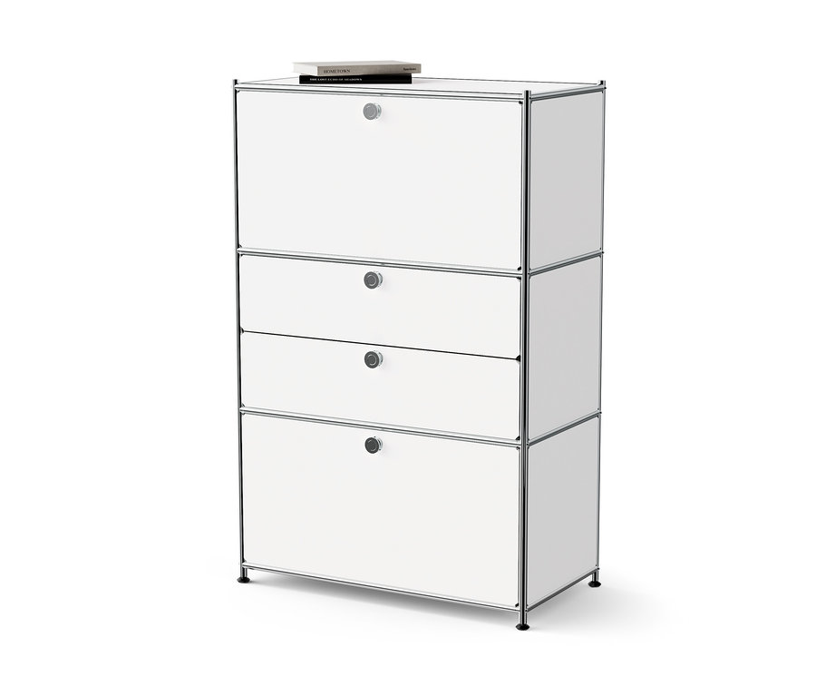 Biela kovová komoda »CN3« s 2 výklopnými priečinkami a 2 zásuvkami.