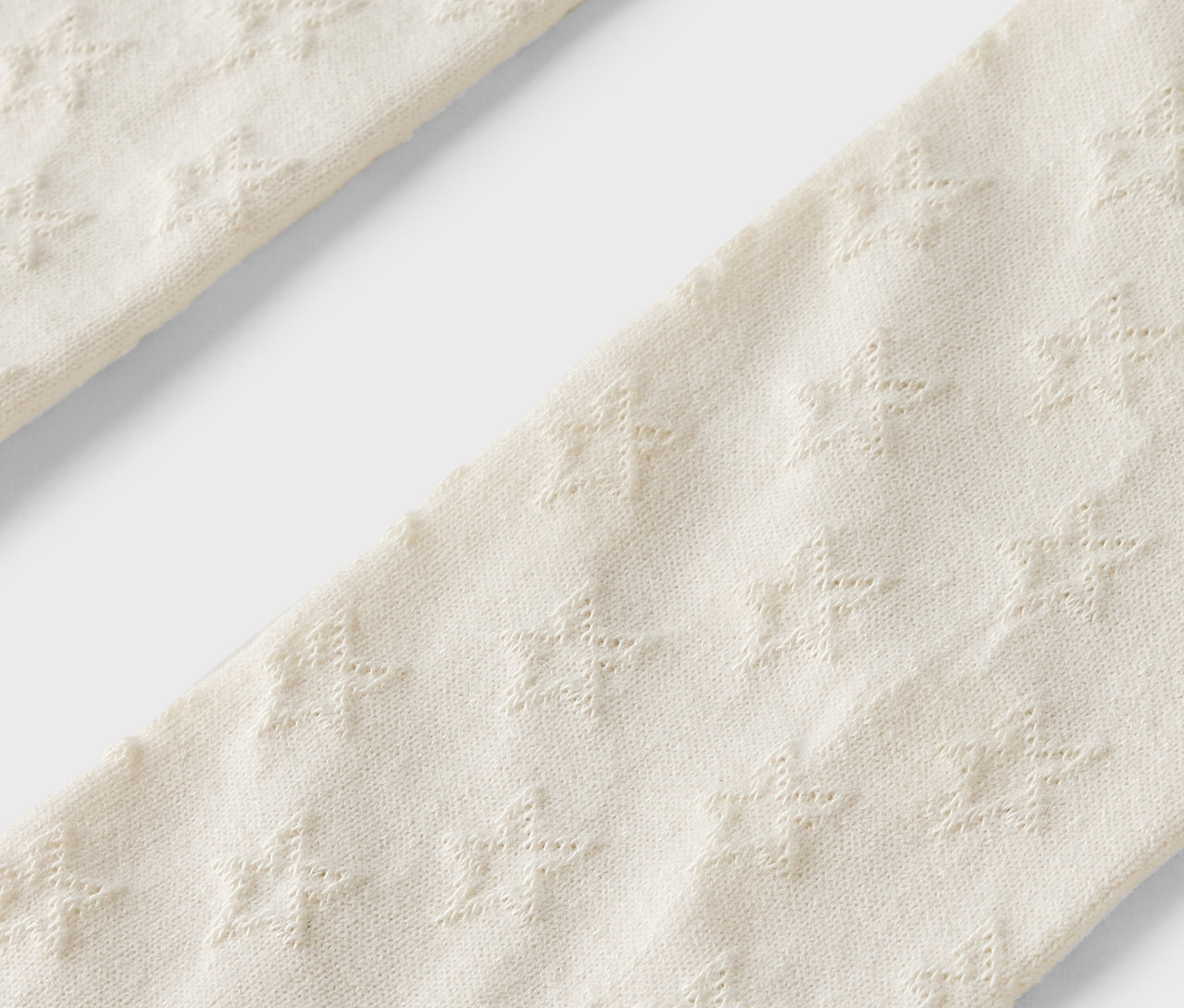 Detail béžových pančúch so vzorom hviezdičiek.