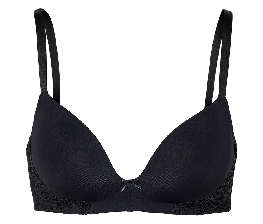 Čierna podprsenka s čipkou a mašličkou v strede.