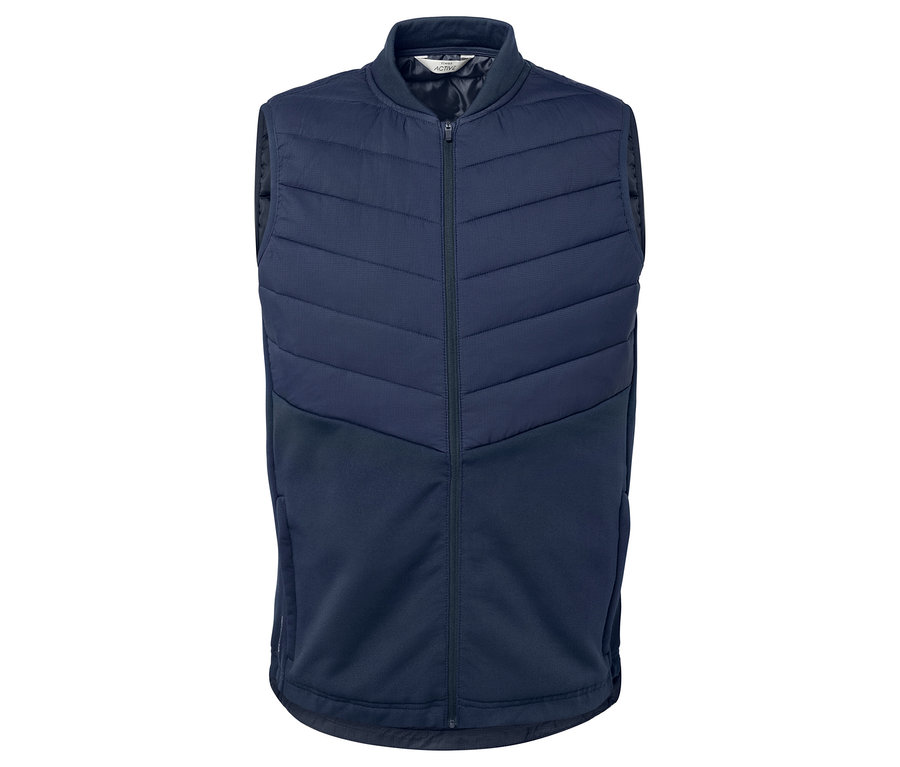 Na bielom pozadí je zobrazená tmavomodrá termovesta.