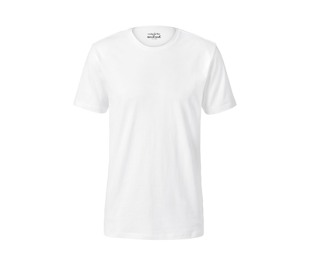 Biele tričko s okrúhlym výstrihom.