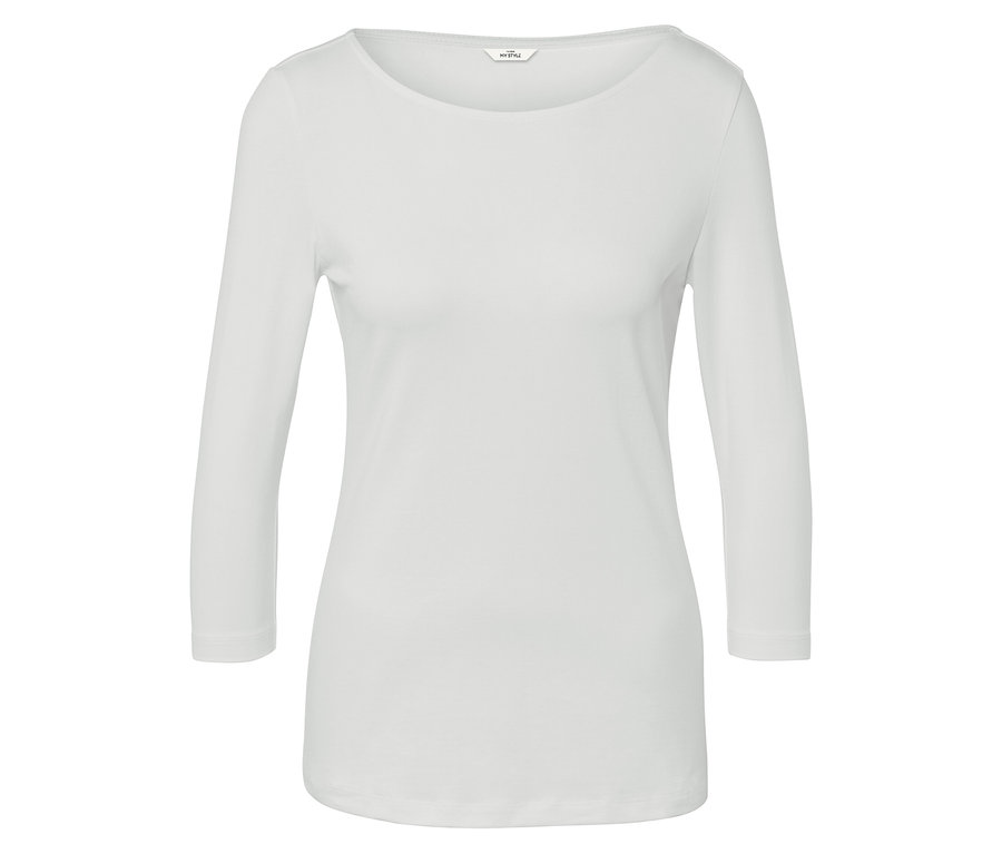 Biele tričko s dlhým rukávom.