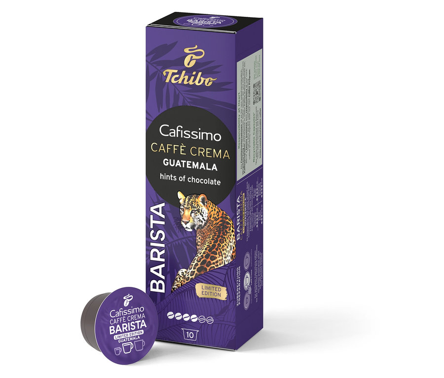 Fialové balenie Cafissimo BARISTA Caffè Crema Guatemala s kapsulou.
