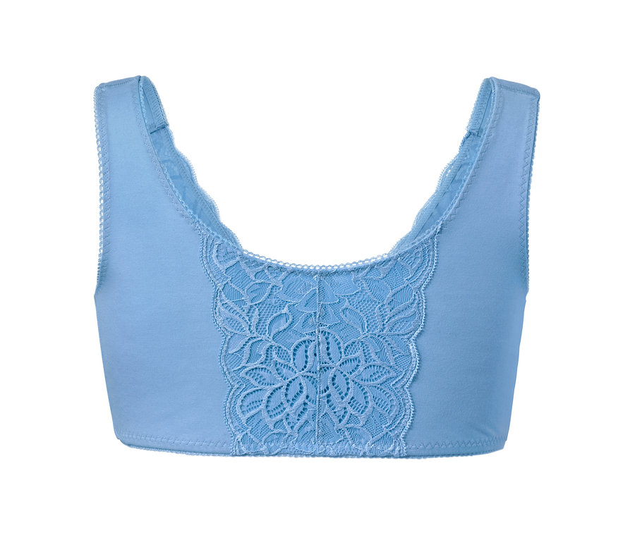 Svetlomodrá odľahčujúca podprsenka s čipkou v strede.