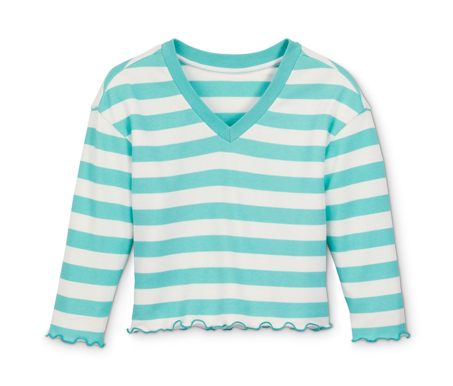 Pruhovaná mikina z biobavlny s dlhými rukávmi a výstrihom do V.