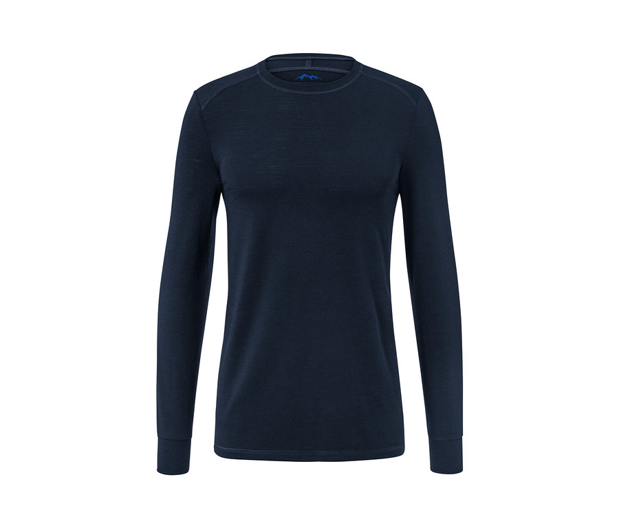 Tmavo modré tričko s dlhými rukávmi s vlnou s certifikátom RWS.