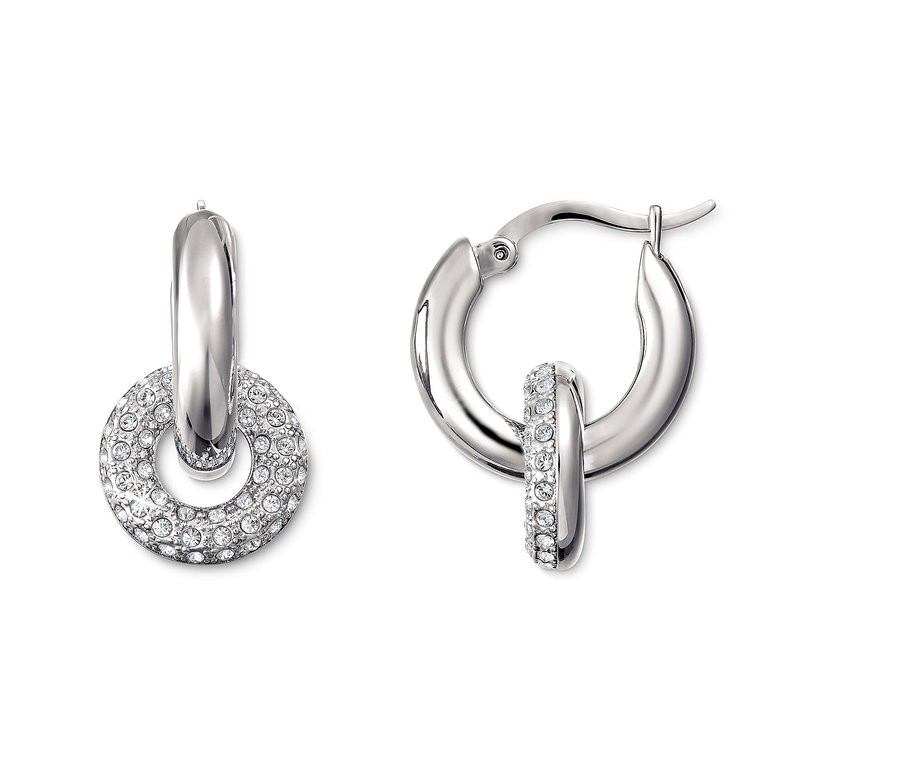 Dve strieborné kruhové náušnice Kreoly Sparkle Donut na bielom pozadí.