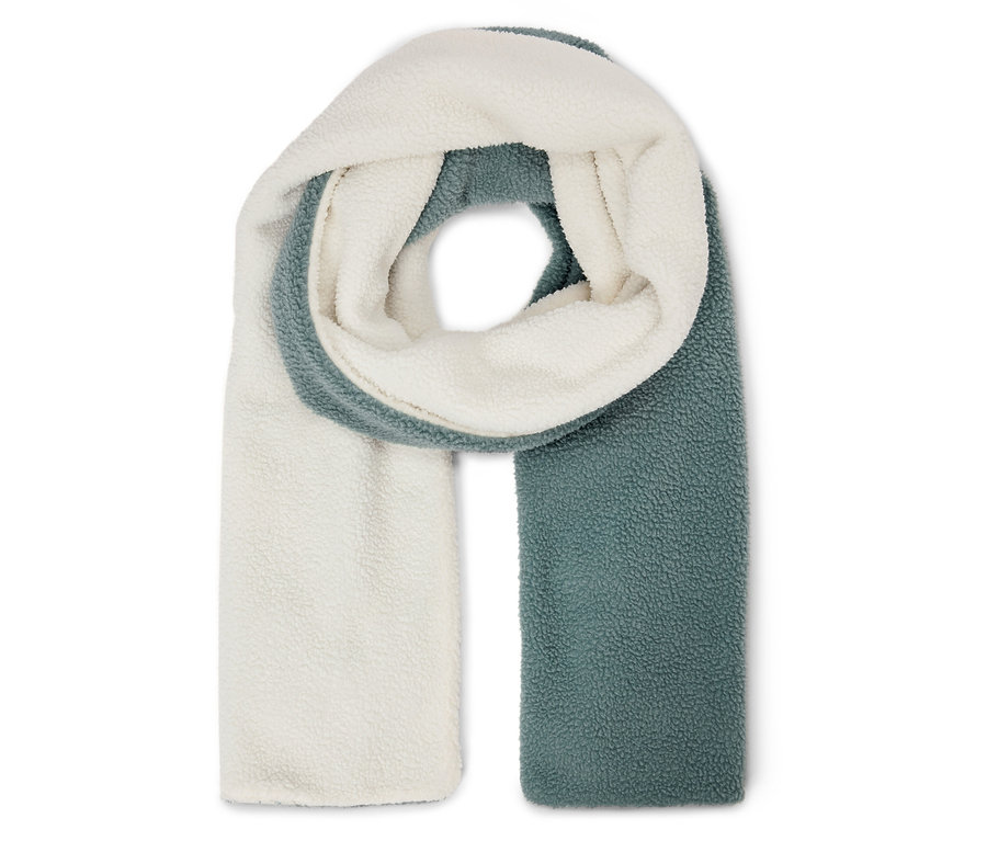 Dvojfarebný šál, krémový a modrozelený.