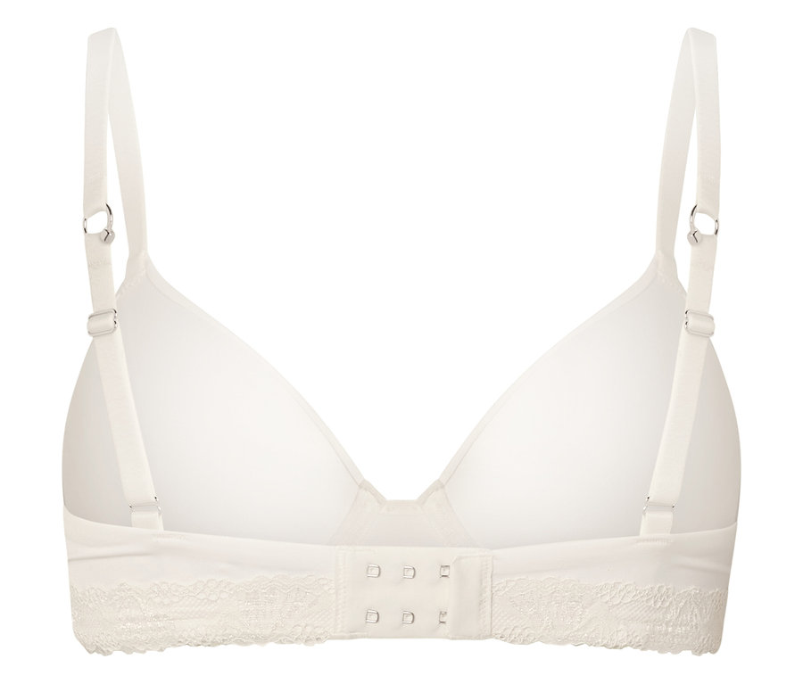 Pohľad na zadnú časť podprsenky s háčkovým zapínaním a nastaviteľnými ramienkami.