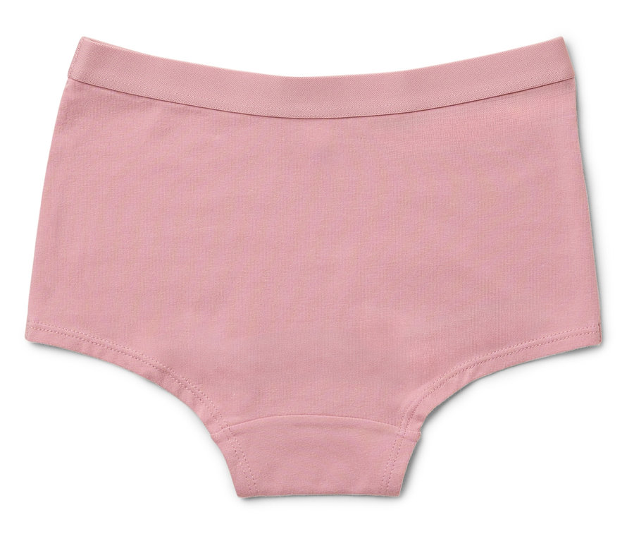 Na bielom pozadí ležia dievčenské nohavičky ružovej farby zo 7-dielnej súpravy.