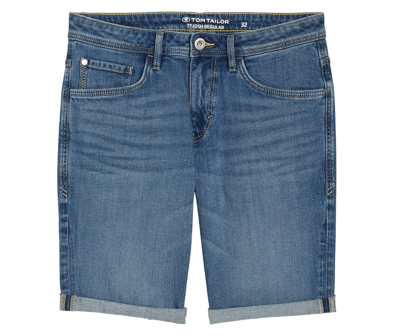 Džínsové šortky Tom Tailor TTJOSH REGULAR SLIM v stredne modrom mid stone bright blue denime s ohrnutými manžetami.