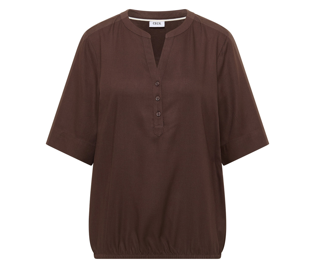 Hnedá tuniková blúzka CECIL s výstrihom do V a krátkymi rukávmi.