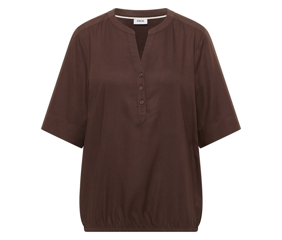 Hnedá tuniková blúzka CECIL s výstrihom do V a krátkymi rukávmi.