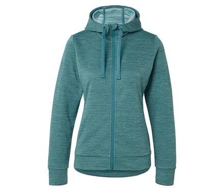 Na bielom pozadí je zobrazená akvamarínová mikina s kapucňou na zips.