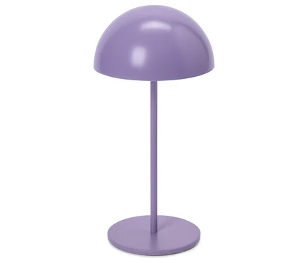 Fialová lampa s guľatým tienidlom a podstavou.