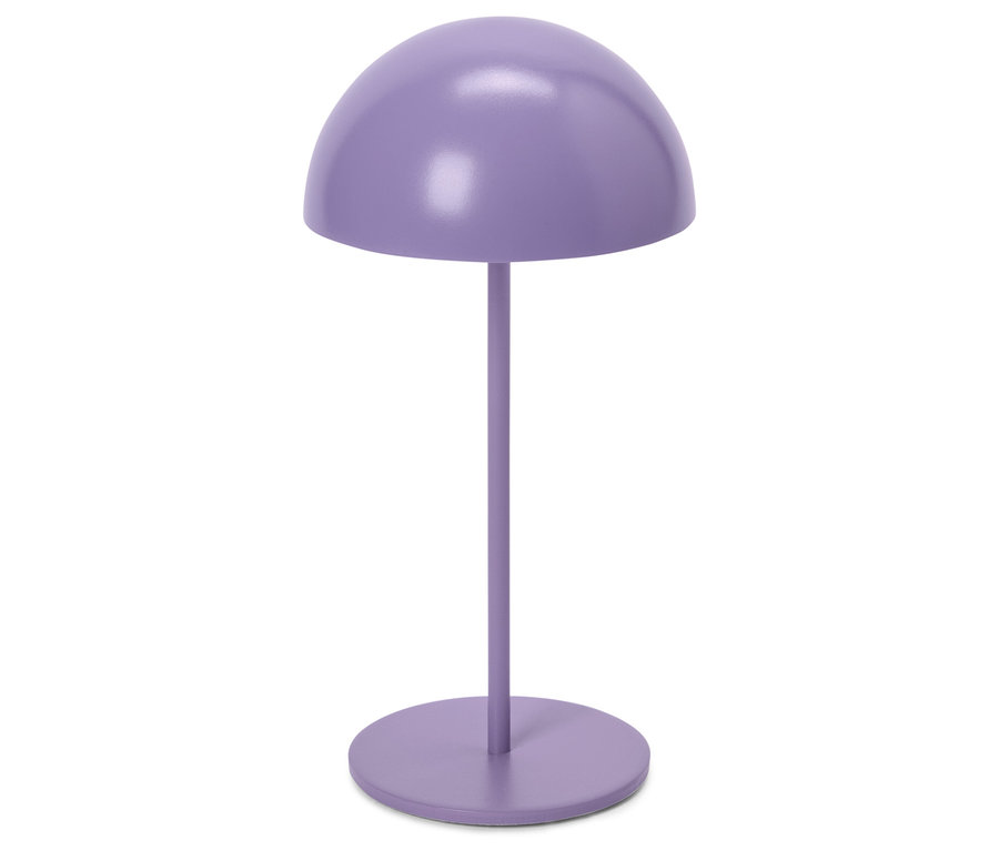 Fialová lampa s guľatým tienidlom a podstavou.