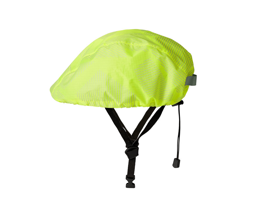 Cyklistická prilba s návlekom na cyklistickú prilbu na ochranu pred dažďom.