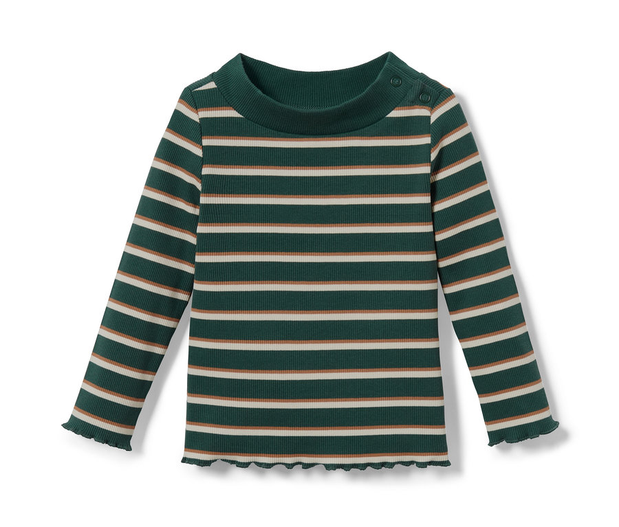 Zelené rebrované tričko s dlhým rukávom.