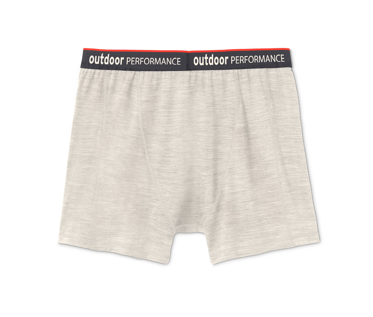 Béžové vlnené boxerky s čiernou gumou s nápisom outdoor performance.