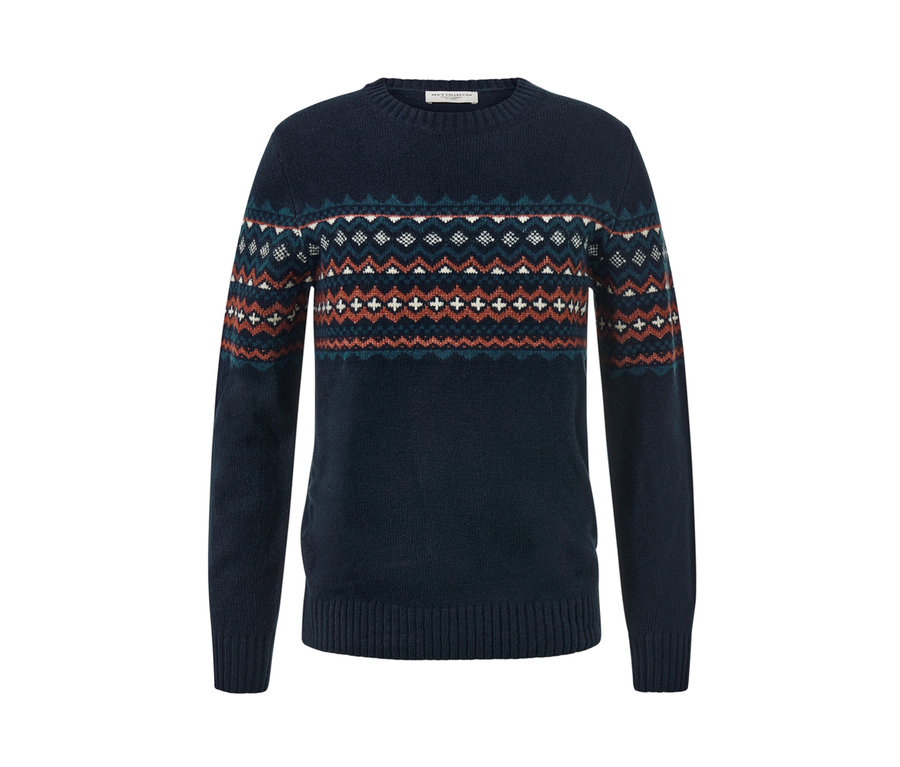 Pletený pulóver s geometrickým vzorom.