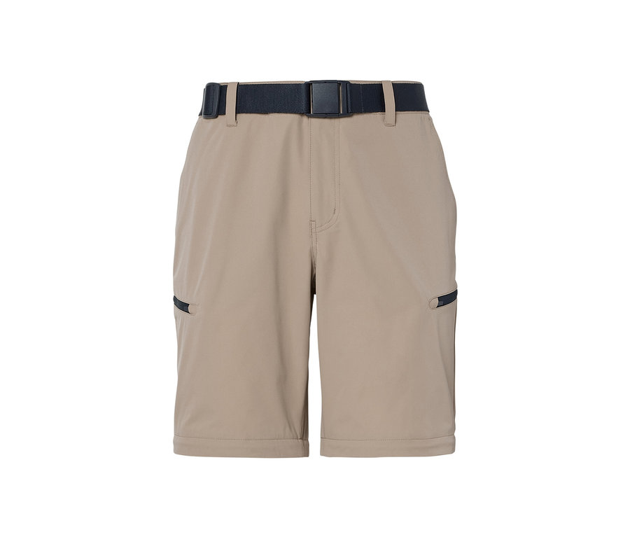 Béžové funkčné nohavice 2 v 1 s čiernym opaskom.