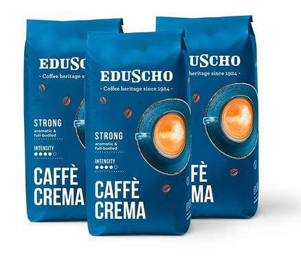 Tri balenia Eduscho Caffè Crema Strong zrnkovej kávy.