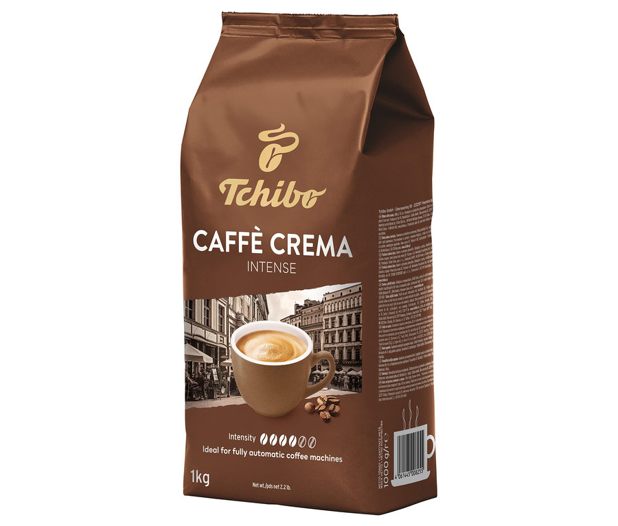 Hnedé balenie zrnkovej kávy Tchibo Caffè Crema Intense, 1 kg.