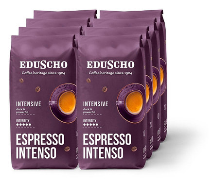 Osem balení zrnkovej kávy Eduscho Espresso Intenso po 1 kg.