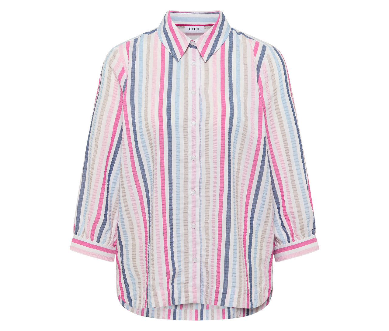 Vidieť košeľovú blúzku CECIL s farebnými pruhmi.