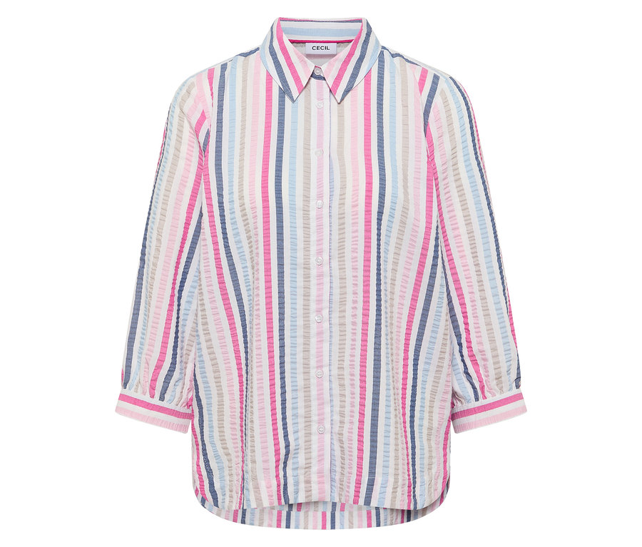 Vidieť košeľovú blúzku CECIL s farebnými pruhmi.