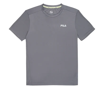 Šedé pánske funkčné tričko FILA s krátkym rukávom a logom na hrudi.