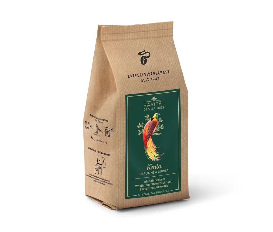 Neotvorené balenie kávy Kenta Papua New Guinea Spezialitätenkaffee.