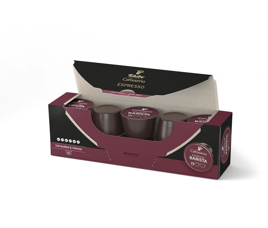 Otvorené balenie s 10 kapsulami Cafissimo BARISTA Espresso.