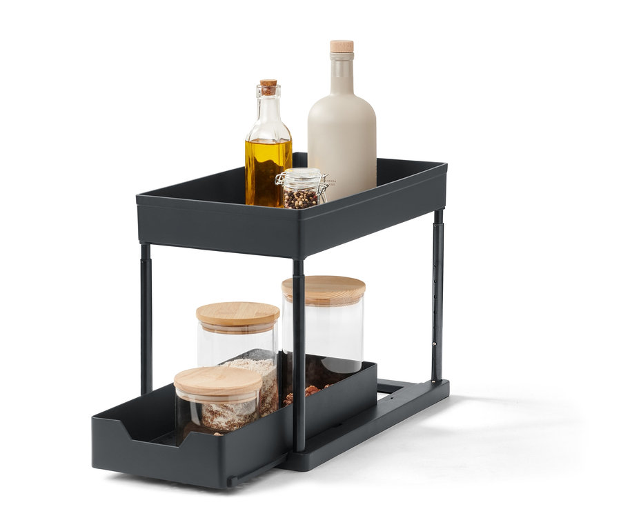 Dvojposchodová výsuvná zásuvka do skrinky s olejmi a korením.