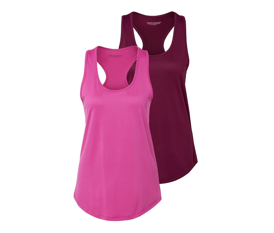 Dva funkčné topy, jeden ružový a jeden vínový.