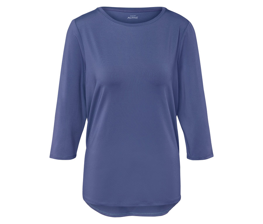 Modré tričko s 3/4 rukávmi.