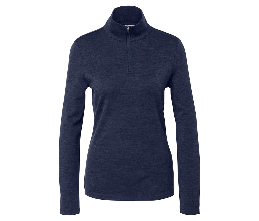 Tmavo modré funkčné tričko s dlhým rukávom a certifikovanou vlnou podľa RWS.