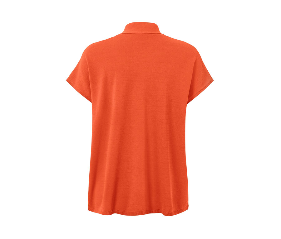 Oranžový kardigán s krátkymi rukávmi zozadu.