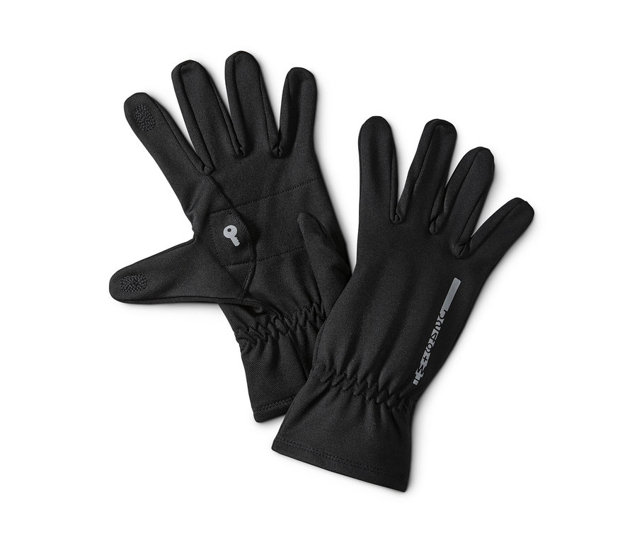 Dve čierne bežecké rukavice ležia vedľa seba.