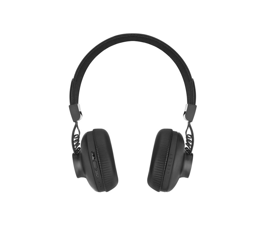 Čierne bezdrôtové slúchadlá na uši s Bluetooth® House of Marley »Positive Vibration 2«.
